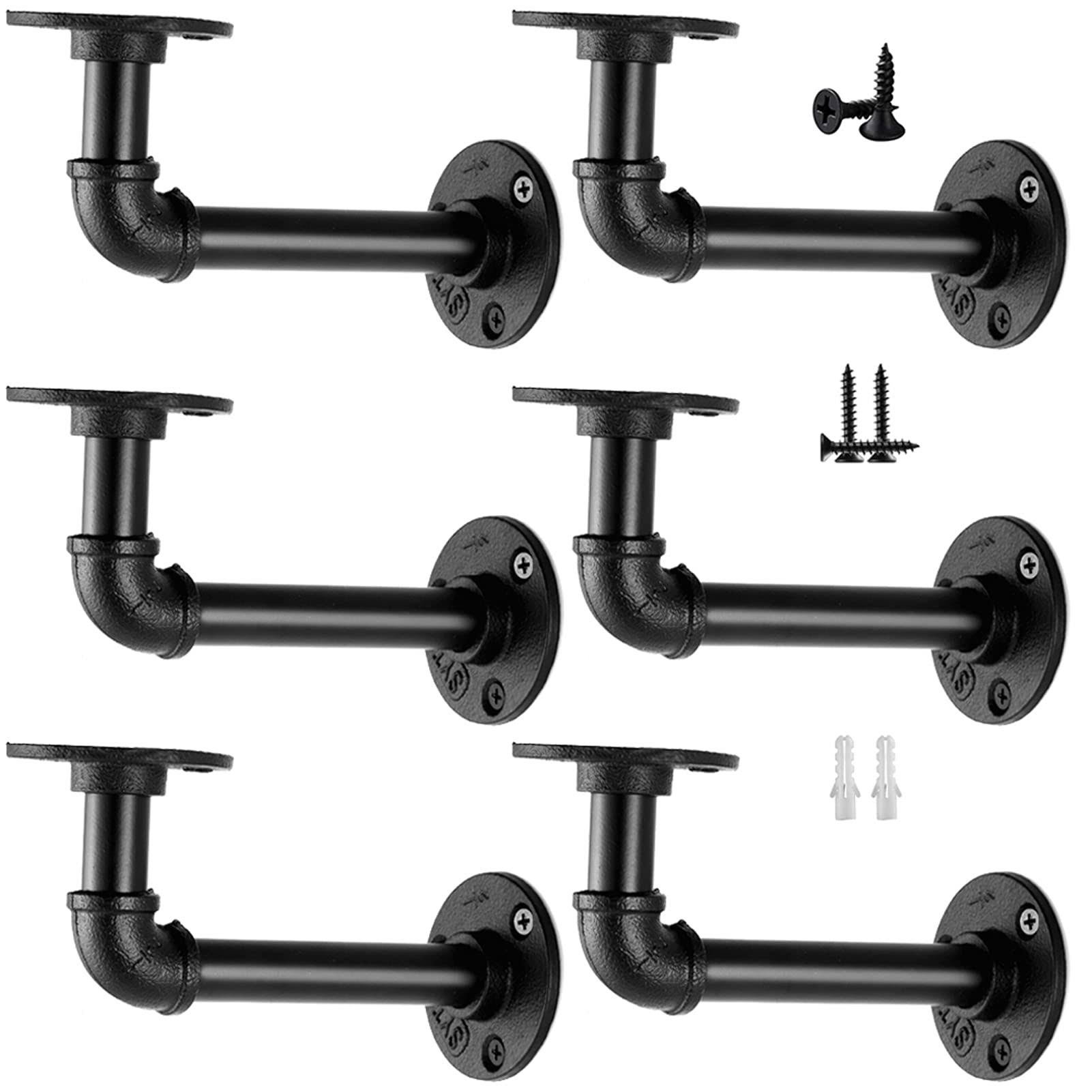 Janyang LGJ01 Industrial Pipe Shelf Brackets for 8 10 12 14 Inches Board, Iron L Pipe Floating Shelf Bracket Heavy Duty Metal Shelving Brackets for Shelves- 6