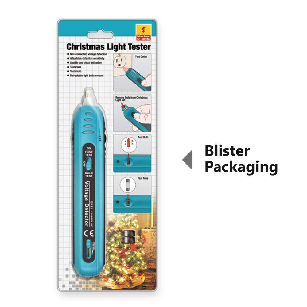 allsun Christmas Light Tester Non Contact Voltage Tester Light Bulb&Fuse Detector 12-600 V AC Voltage Detector Christmas Light Fuse Checker Light