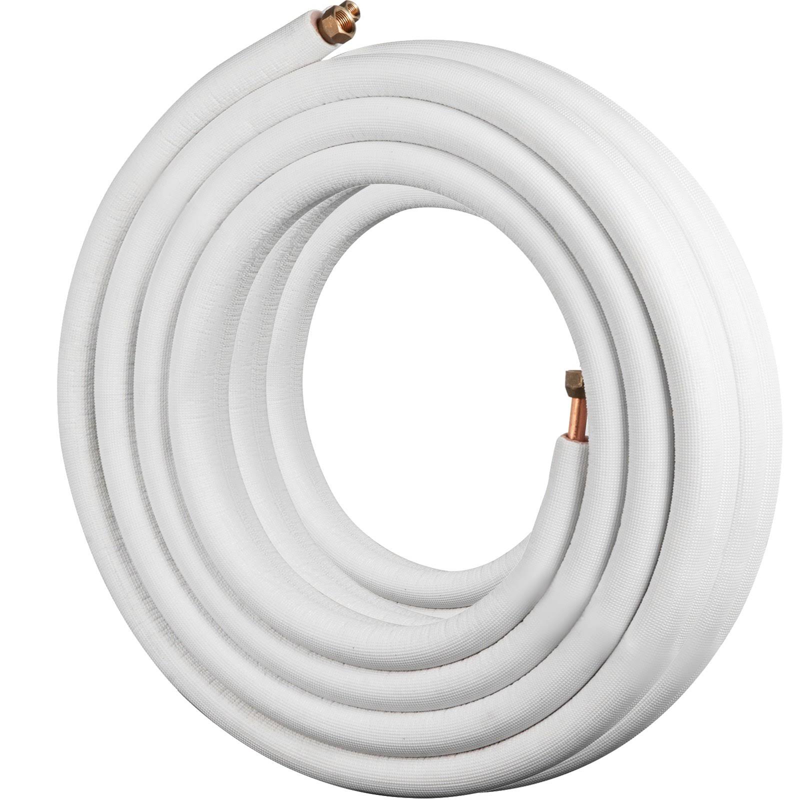VEVOR 3/8 inch x 1/4 inch-49.2ft Mini Split Copper Line Set, Copper Pipes for Mini Split Air Conditioner OD, Flared Copper Lines White Mini Split