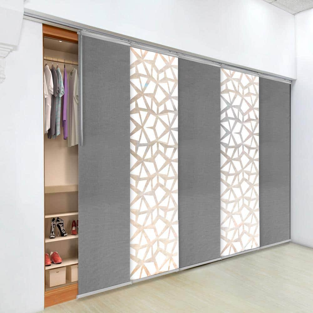 EMOH 58 in. to 110 in. W x 94 in. L Morning Mist Adjustable Sliding Single Rail Track with 23.5 in. Slates Extendable, Gray