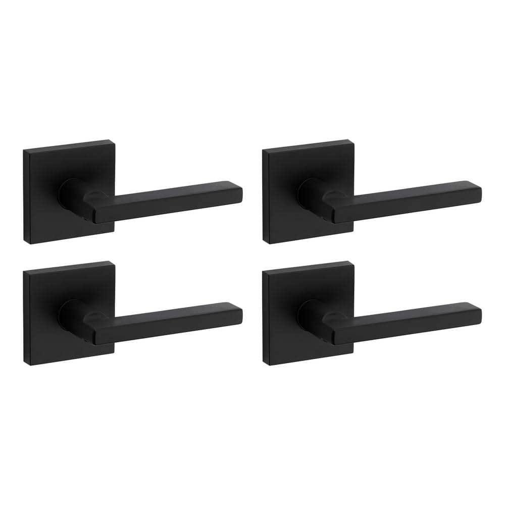 Kwikset Halifax Square Matte Black Hall/Closet Door Lever (4-Pack)