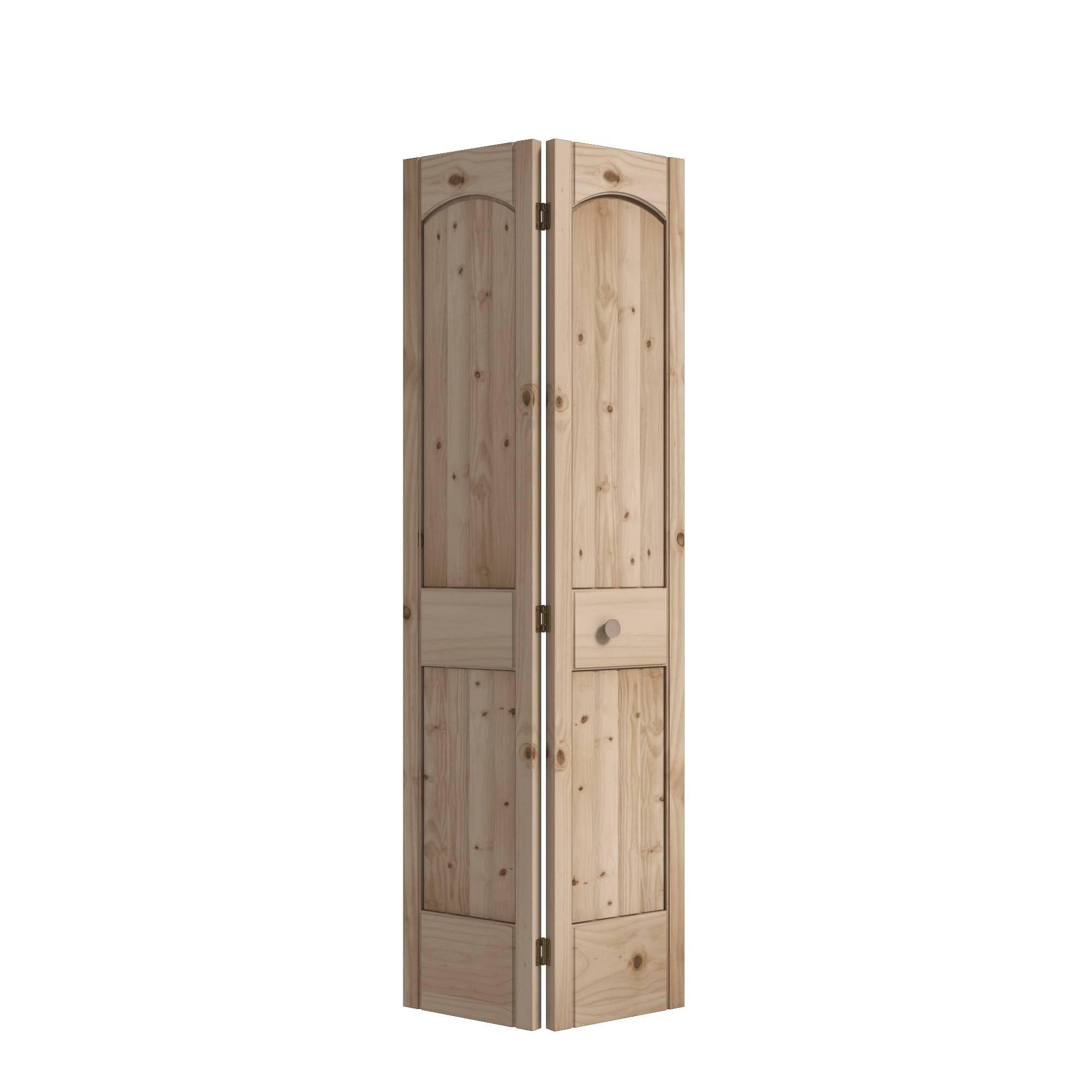 EightDoors 30 in. x 80 in. x 1-3/8 in. 2-Panel Arch Top V-Groove Knotty Pine Bi-Fold Door with Hardware Included, Unfinished