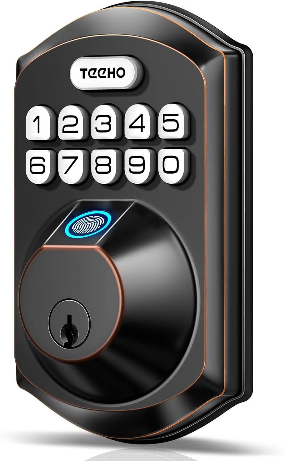 TEEHO TE002 Keyless Fingerprint Deadbolt Lock- Smart Electronic Keypad Entry for Front Door Installation- Oil-Rubbed Bronze