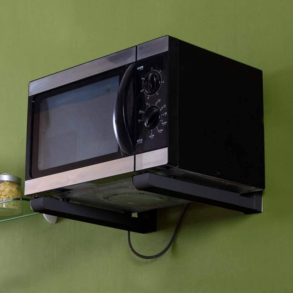 Hovico Microwave Wall Mount Brackets, Foldable Arm Adjustable extensible Wall Hanging Microwave Brackets Oven Stand Shelf Rack Load 100 lb (Black)