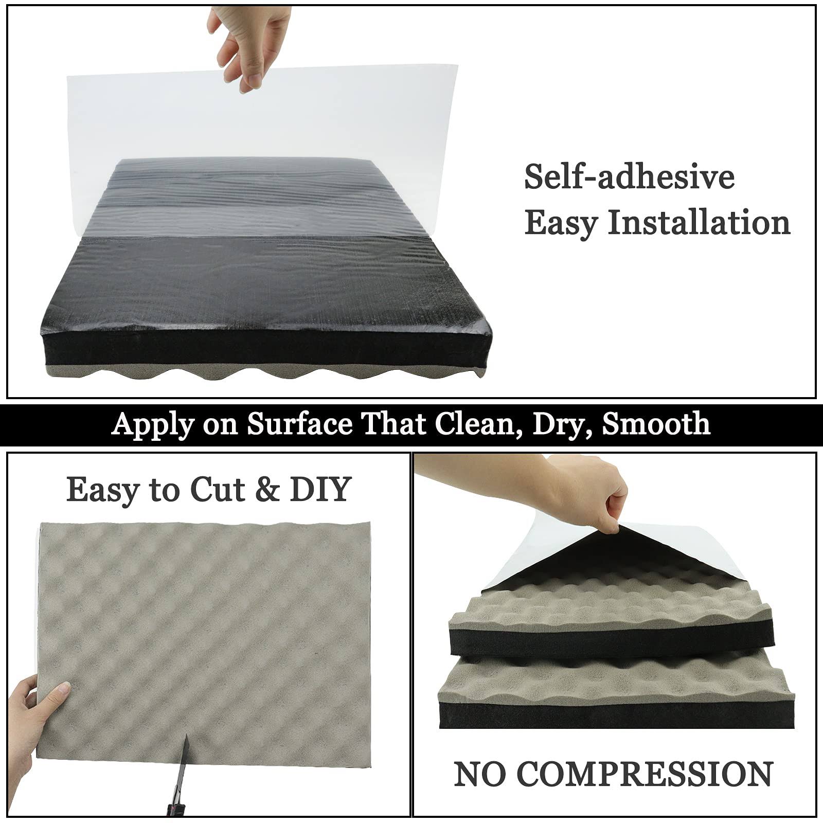 BXI Soundproofing Closed Cell Foam- 2 Pack Self-Adhesive 16'' x 12'' x 1.8'' Thickened Egg Crate Sound Proof Foam- Acoustic Foam Panels Great for