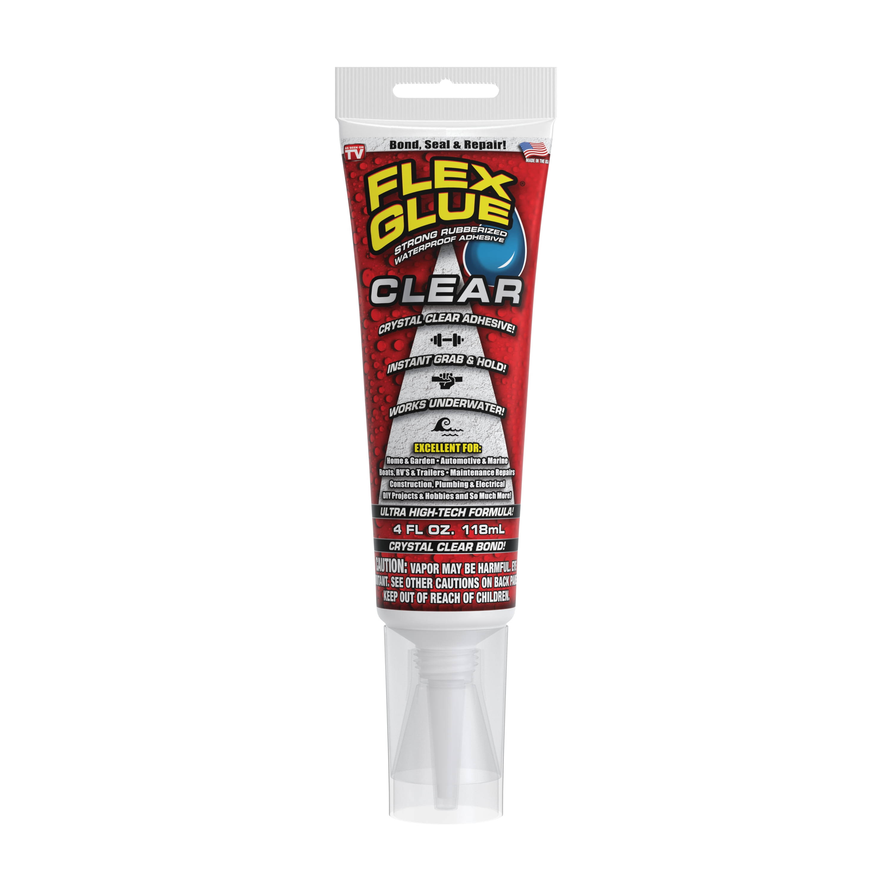 Flex Glue Automotive Strong Rubberized Waterproof Adhesive, 4 oz, Clear