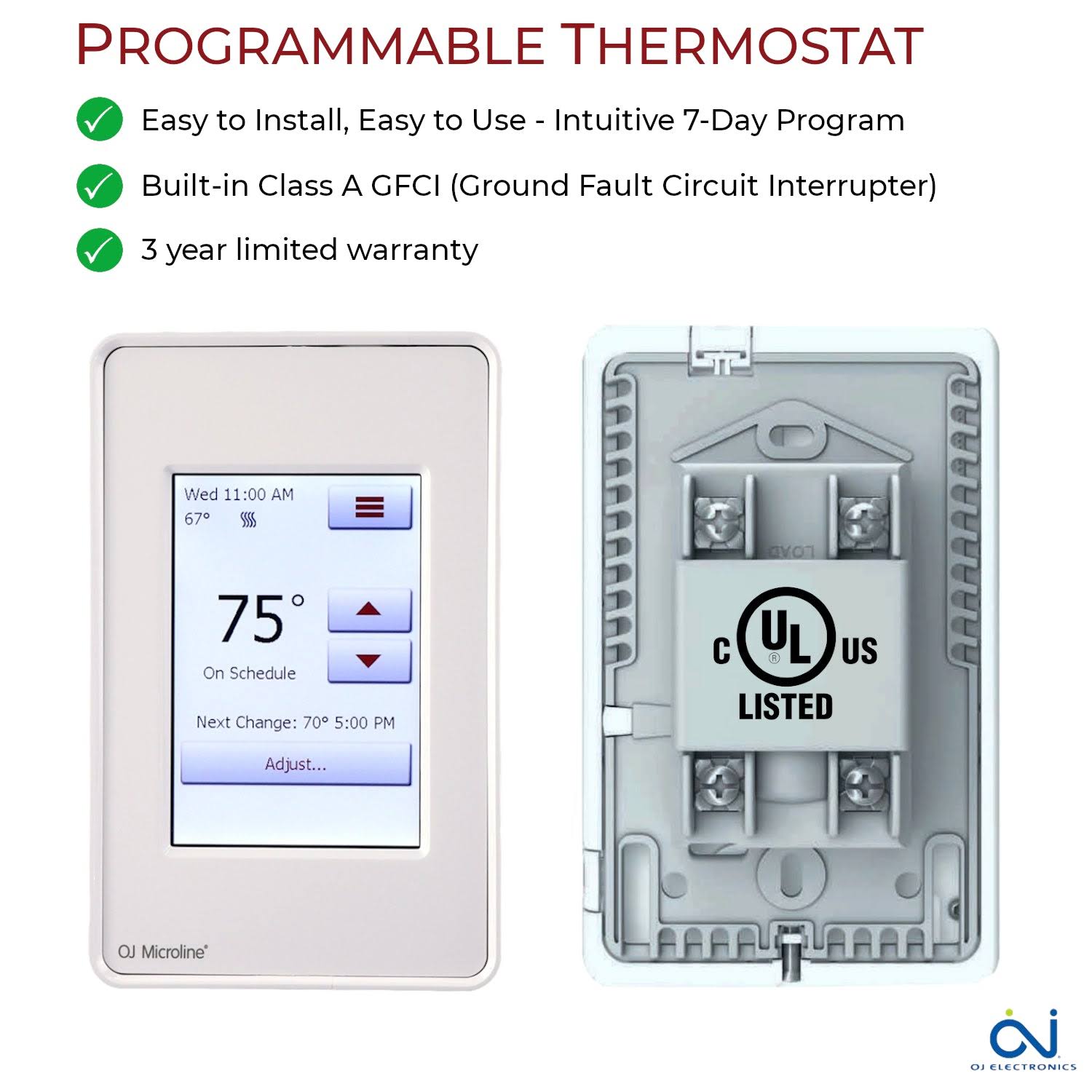 LuxHeat Electric Radiant Floor Heating System- 10sqft (120Volt) Heater Wire, OJ Microline Touchscreen Programmable Thermostat with GFCI, Prova Flex