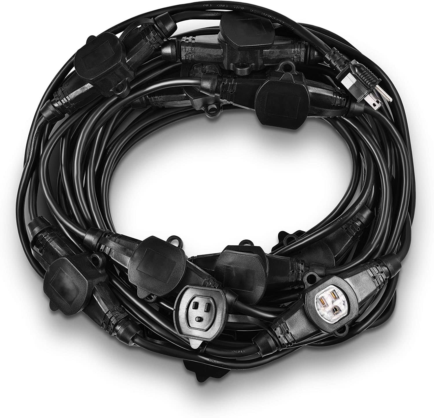 Colsen 25ft Power Extension Cord 3 Prong, 6 NEMA 5-15R Female Socket- Red LED Indicator, 16 Gauge SJTW Cable Male to Female Con