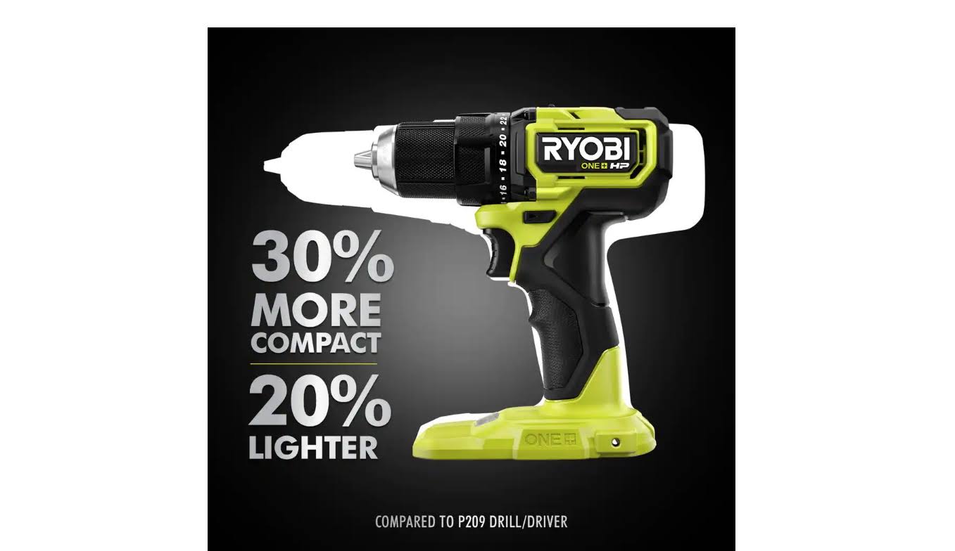 Ryobi One+ HP 18V Brushless Cordless Compact 1/2 in. Drill/Driver Kit with (2) 1.5 Ah Batteries, Charger, Bag, and 40pc Bit Set