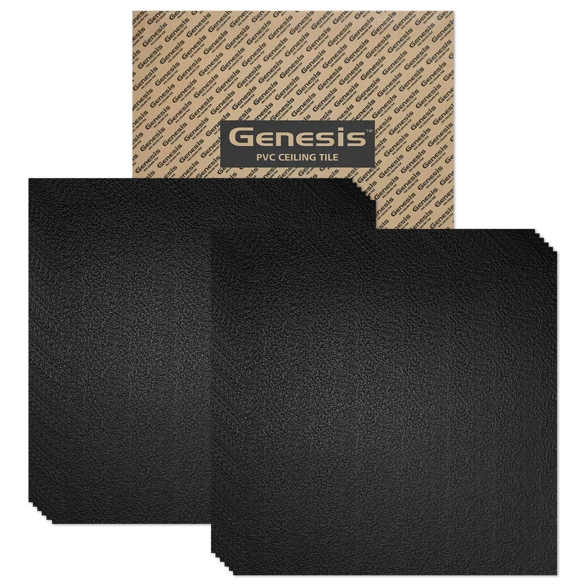Genesis 2ft x 2ft Black Stucco Pro Ceiling Tiles- Easy Drop-In Installation- Waterproof Washable and Fire-Rated- High-Grade