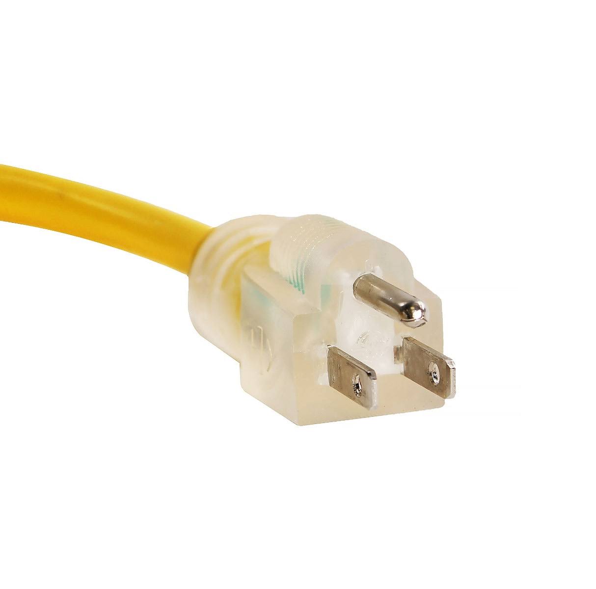LifeSupplyUSA 10 ft. 12/3 SJTW 3-Outlet 15 Amp 125-Volt 1875-Watt Lighted End Extension Cord, Yellow