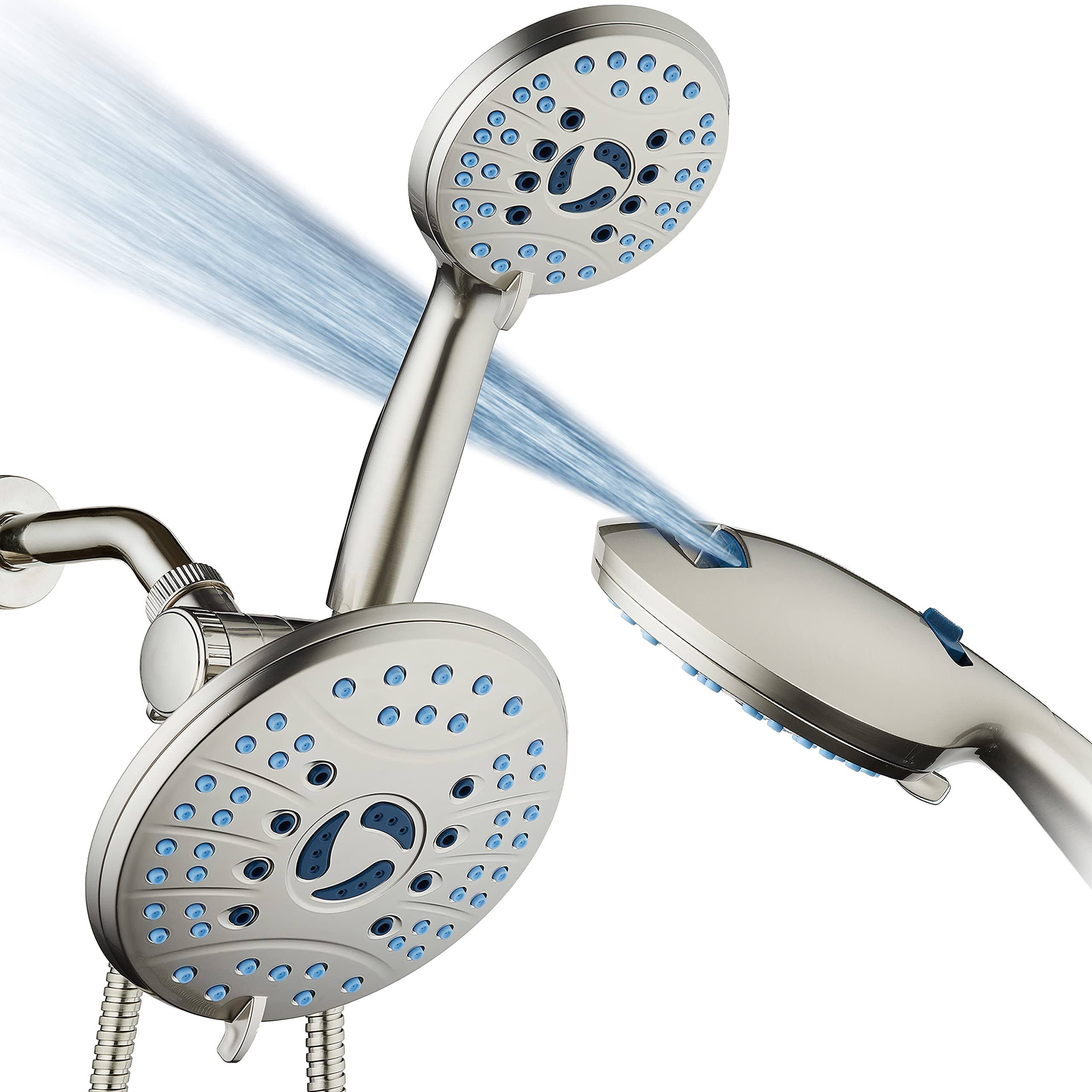 AquaCare As-seen-on-tv High Pressure 50-mode Rain & Handheld 3-Way Shower Head Combo- Anti-Clog Nozzles/Tub, Tile & Pet Power Wash/Extra Long 6 ft.