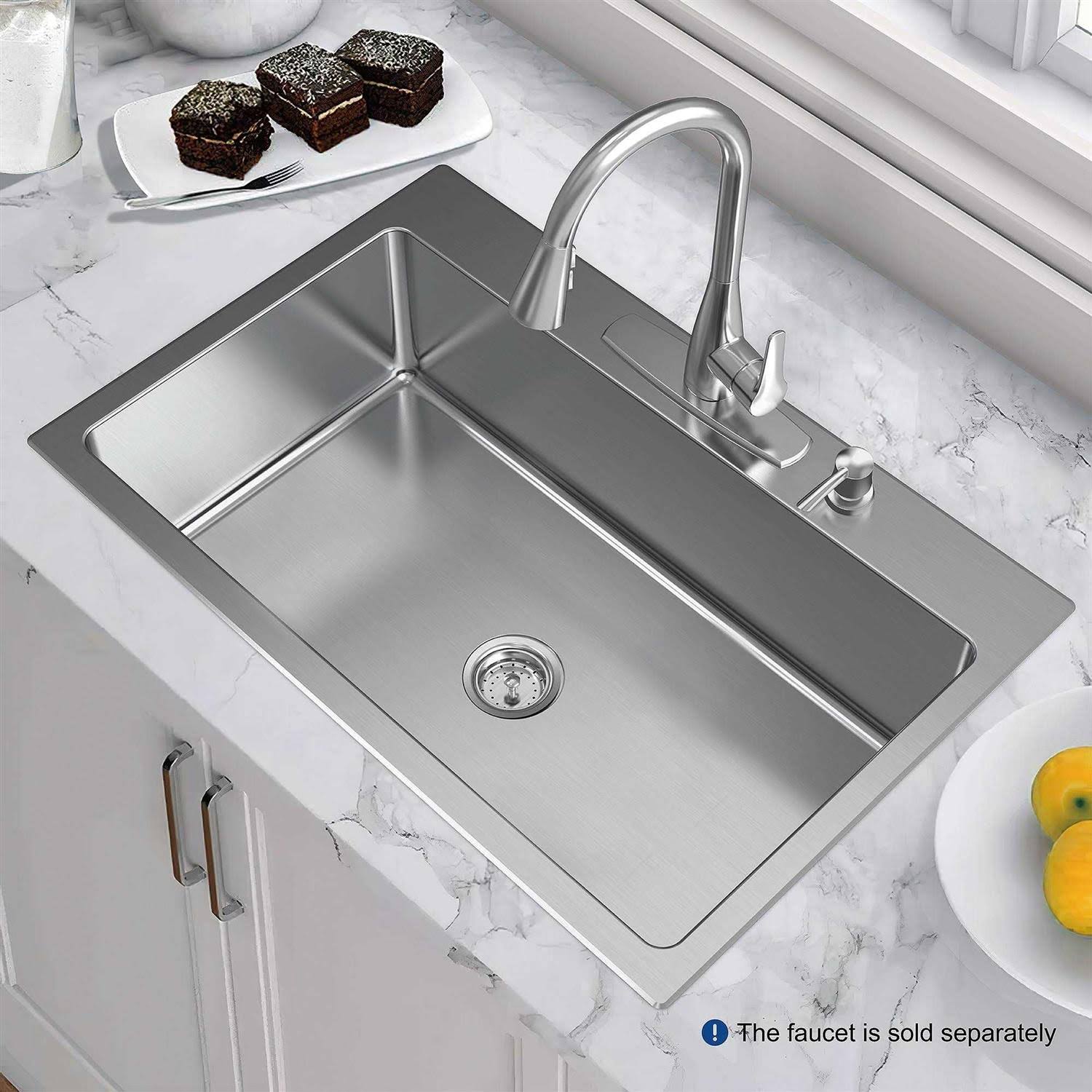 Allen + Roth The Theo Dual-Mount 33-in x 22-in Stainless Steel Single Bowl 4-Hole Kitchen Sink | VDR3322LA1-S