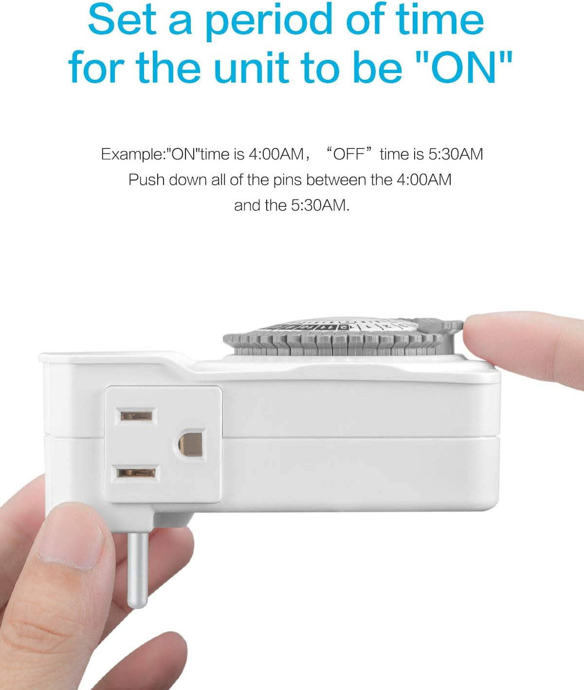 KMC Indoor 24-Hour Mechanical Outlet Timer, 3-Prong Dual Outlet Plug-In Mechanical Timer Grounded, 2-Pack