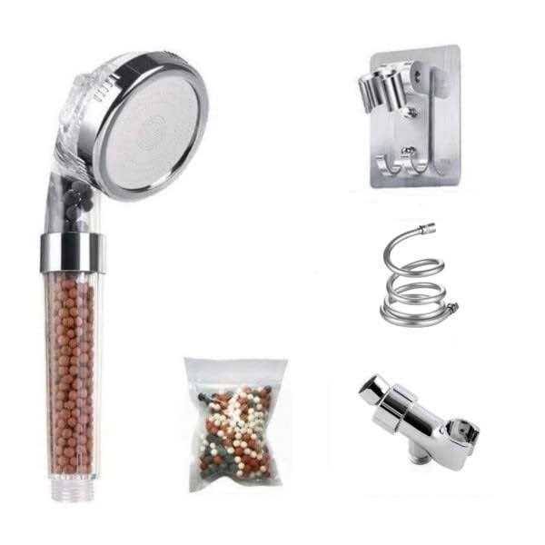 Mineral Stream Ionic Shower Head Full Kit with Replacement Beads + Hose + Shower Holder & Arm Diverter| 3 Settings High Pressure Water Saving