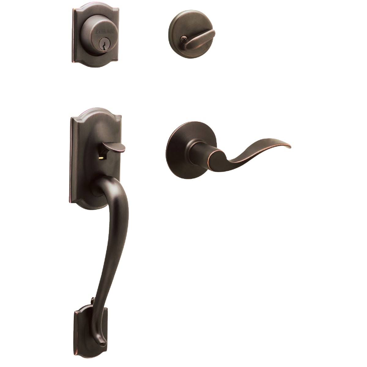 Schlage Camelot, Accent Aged Bronze Entry Handleset 1-3/4 in.