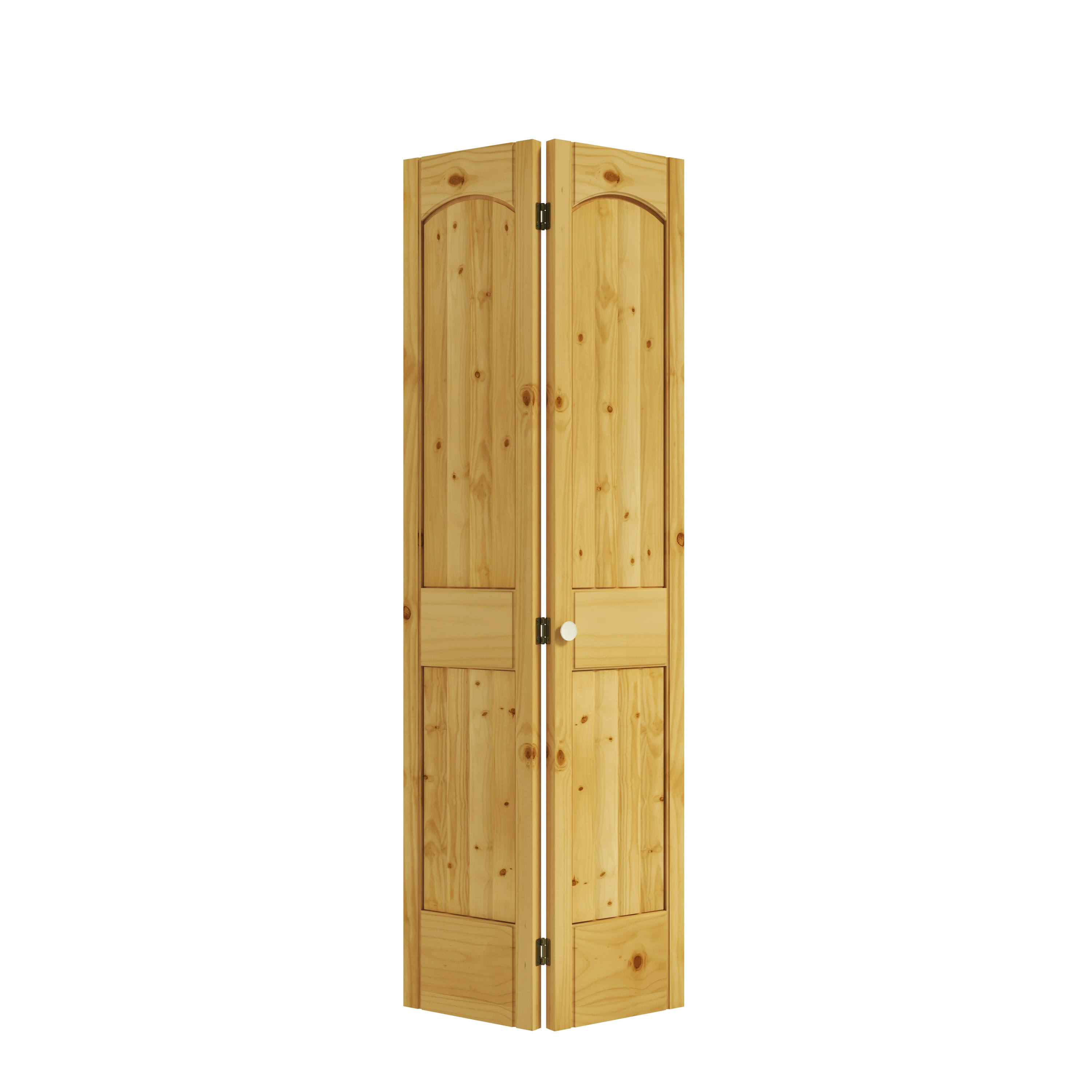 EightDoors 24 in. x 80 in. x 1-3/8 in. 2-Panel Arch Top V-Groove Knotty Pine Bi-Fold Door with Hardware Included, Unfinished