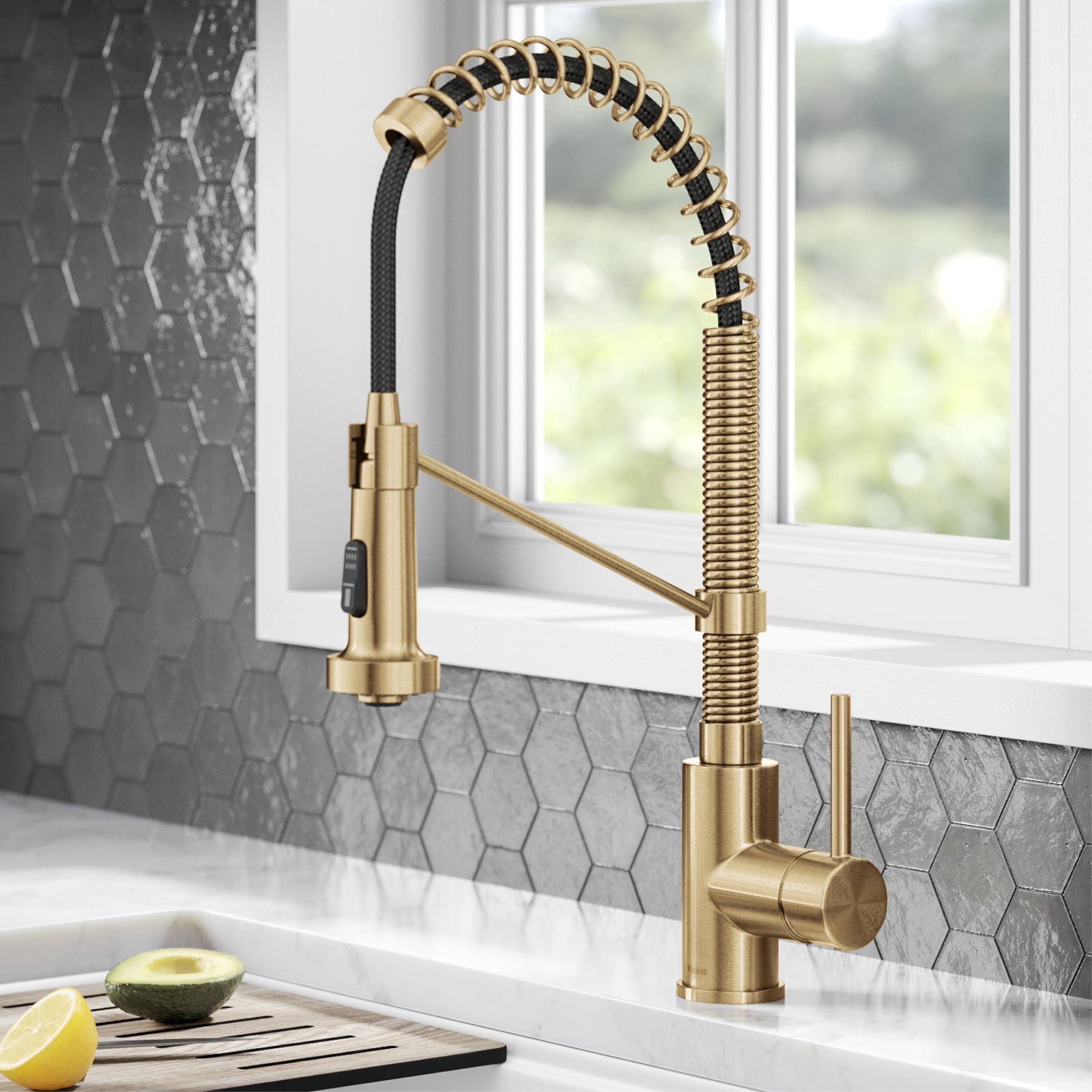 Kraus KPF-1610BB 18 in. Bolden Commercial Style Pull-Down Single Handle Kitchen Faucet, Brushed Brass