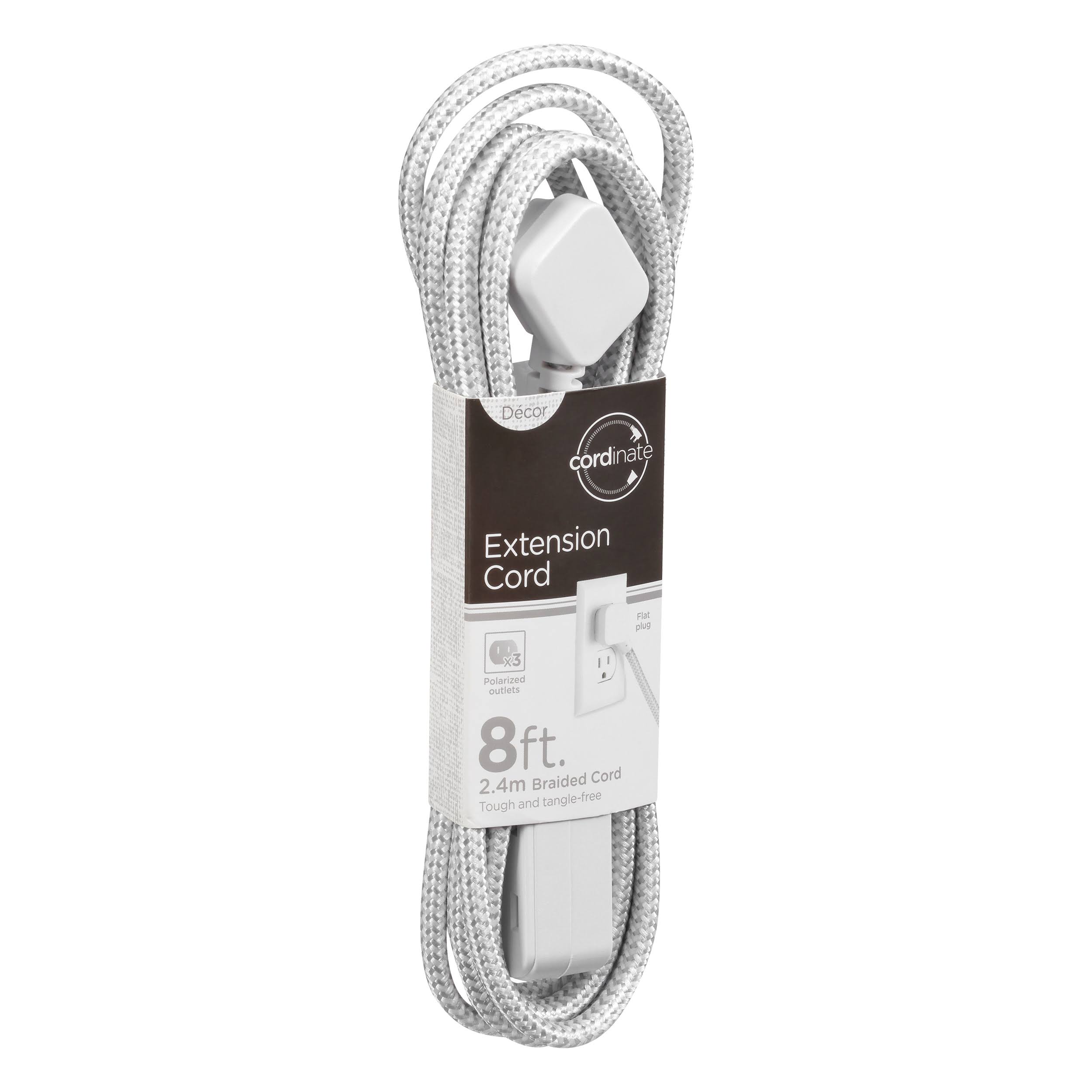 Cordinate Extension Cord, White, 8 Feet