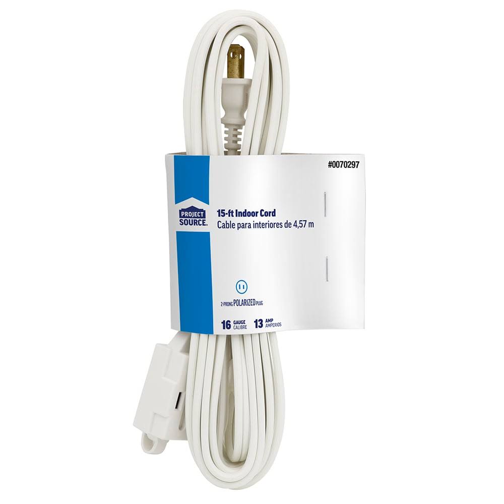 Project Source 15-ft 16 / 2-Prong Indoor SPT-2 Light Duty General Extension Cord in White | UT660615