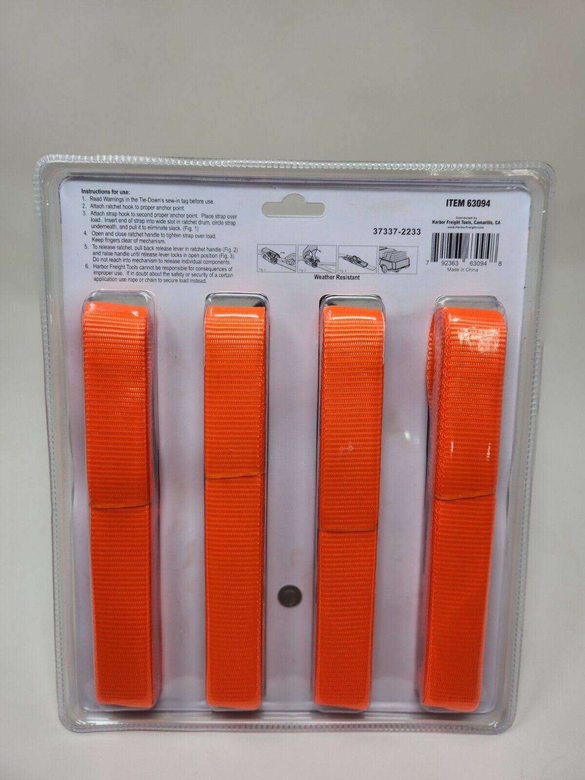 Ratchet Strap Tie Down Set 1 x 15ft 4 PC 400 lb. Capacity Break Stre