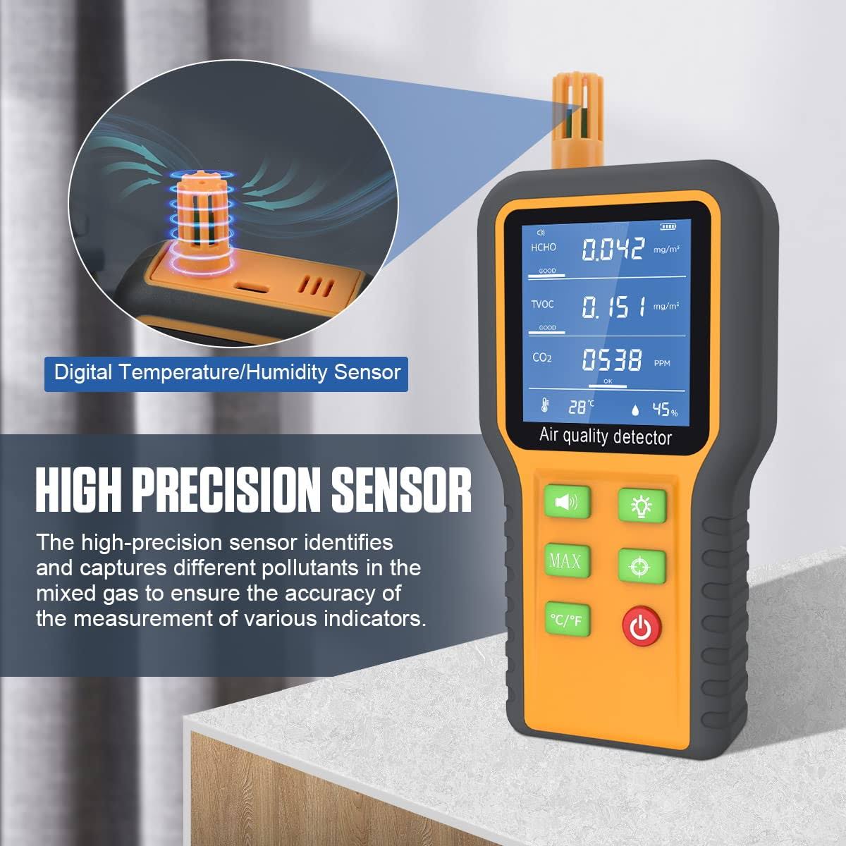 CMTOOL Air Quality Monitor Indoor Home Air Quality Tester Analyzer CO2 Meter Portable Carbon Dioxide Formaldehyde Detector Testing Kit with Digital TE