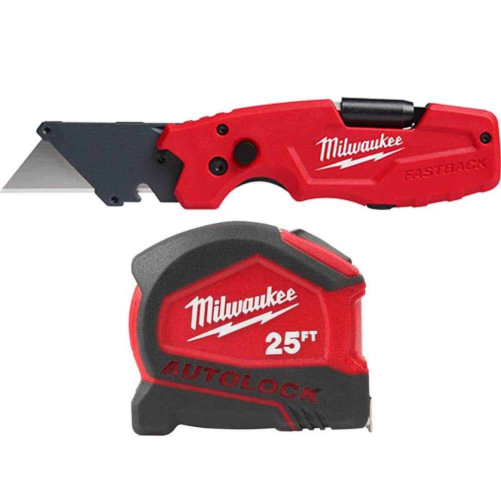 Milwaukee Fastback 6-in-1 Folding Utility Knife and 25 ft. Compact Auto Lock Tape Measure