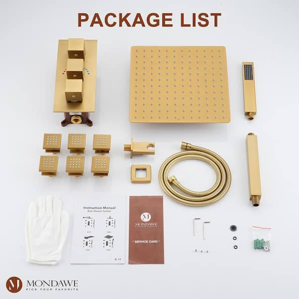 Mondawe MD6865-BG Thermostatic Shower System with Rough-In Valve Finish: Brushed Gold