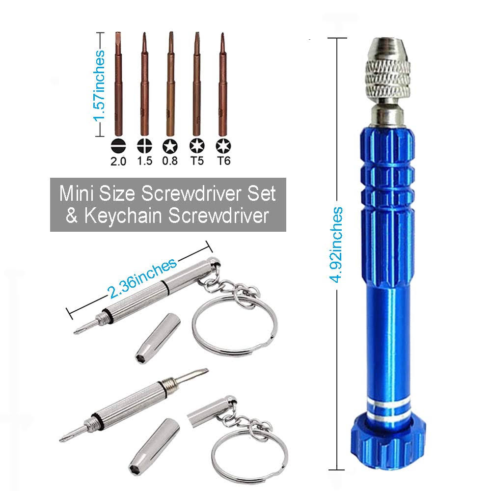Esinam Eyeglass Repair Kit 5-in-1 Multifunctional Precision Screwdriver Set (torxt5t6+15-15star08) with Mini Keychain Screwdriver for Glasses Cellphon