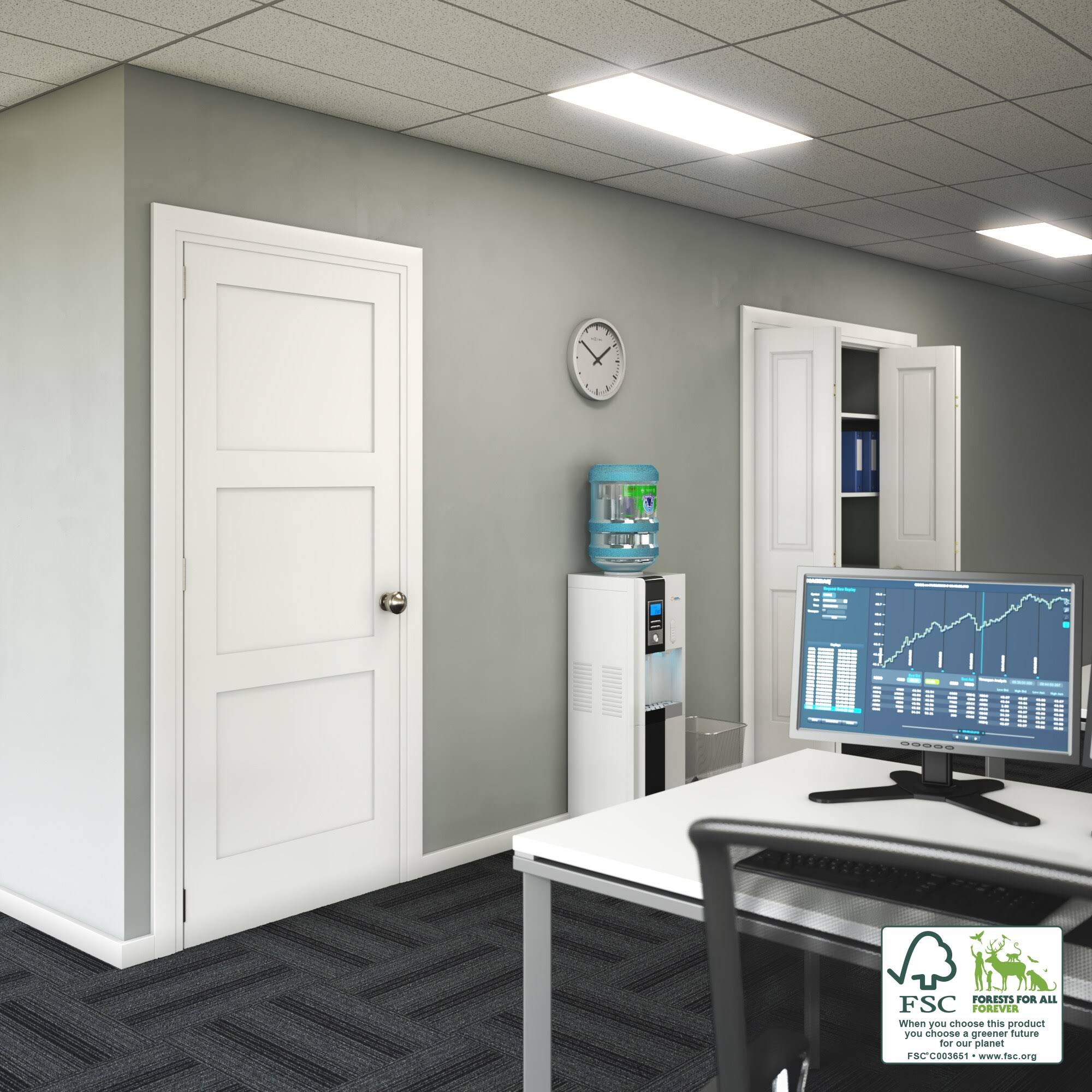 EightDoors 32 in. x 80 in. x 1-3/8 in. Shaker White Primed 3-Panel Equal Solid Core Wood Interior Door Slab