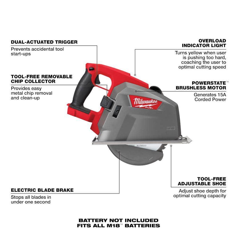 Milwaukee 2982-20-48-11-1865 M18 Fuel 18-Volt 8 in. Lithium-Ion Brushless Cordless Metal Cutting Circular Saw with 6.0 Ah Battery