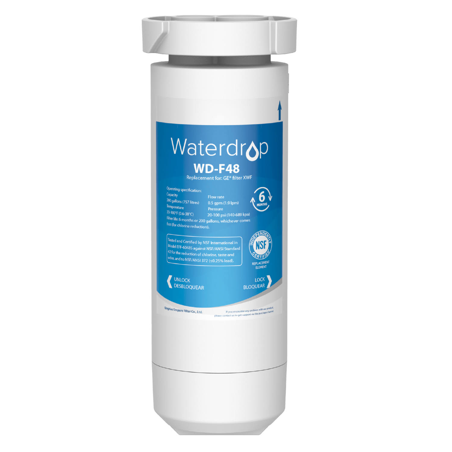 Waterdrop XWF Water Filter, Replacement for GE XWF (wr17x30702) NSF 42 & 372 Certified, 2 Filters (Not Xwfe), White