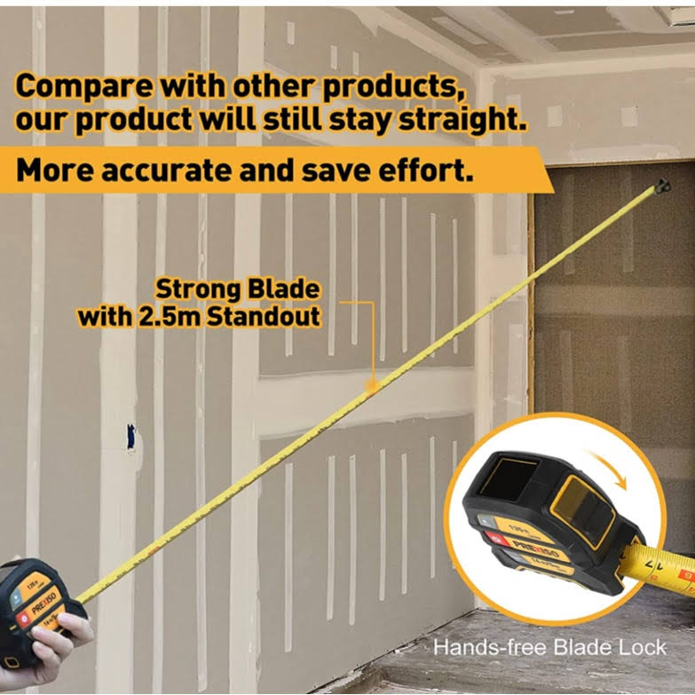 PREXISO 2-in-1 Laser Tape Measure, 135ft Rechargeable Laser Measurement Tool & 16ft Measuring Tape Movable Magnetic Hook- Pythagorean Mode, Area,