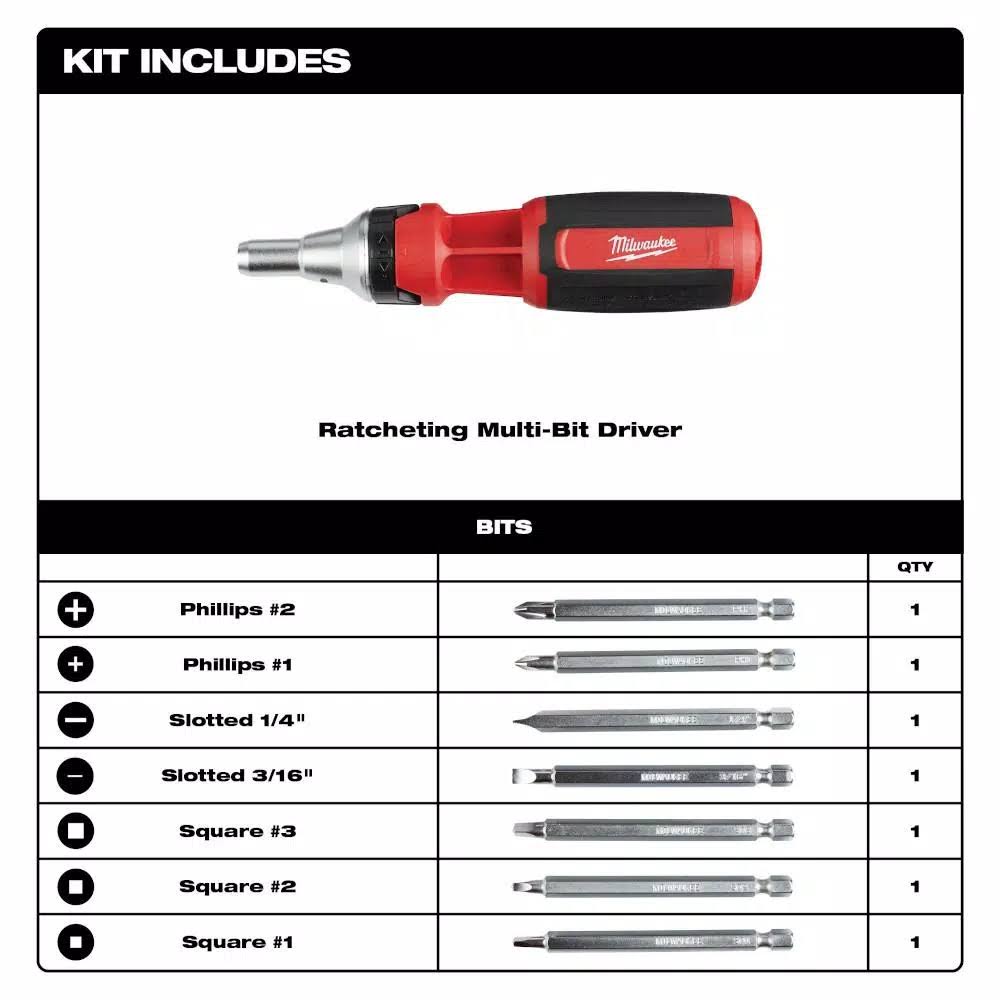 Milwaukee 4822232248222130 9-in-1 Square Drive Ratcheting Multi-Bit Screwdriver with 8-in-1 Compact Multi-Bit Screwdriver