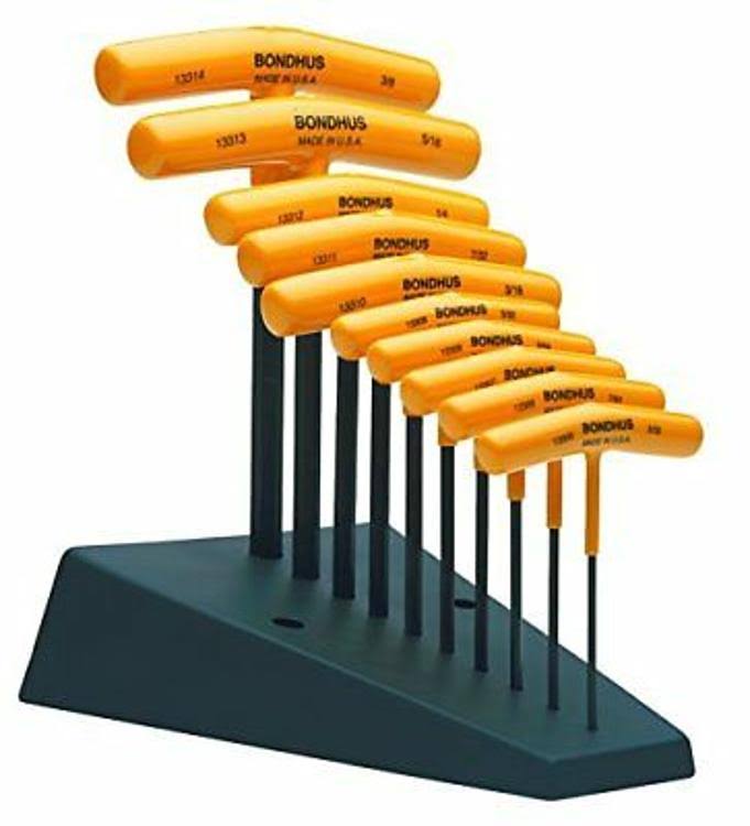 Bondhus 13390 Set of 10 Hex T-Handles with Stand Sizes 3/32-3/8-Inch