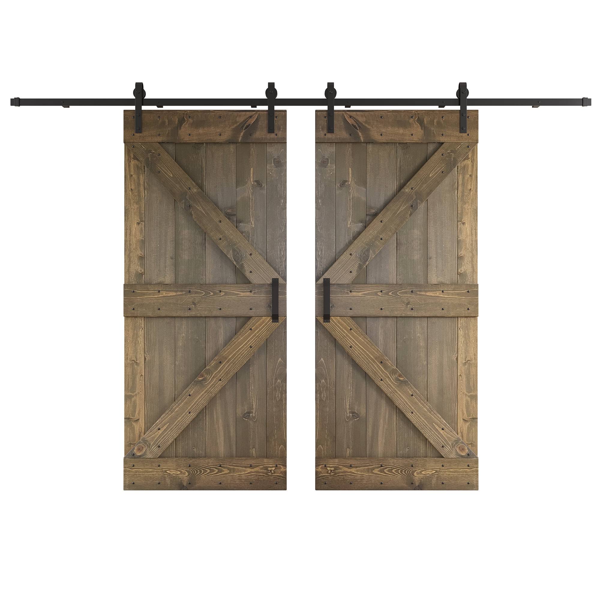 Coast Sequoia Inc K Series 76 in. x 84 in. Smoky Gray DIY Knotty Wood Double Sliding Barn Door with Hardware Kit