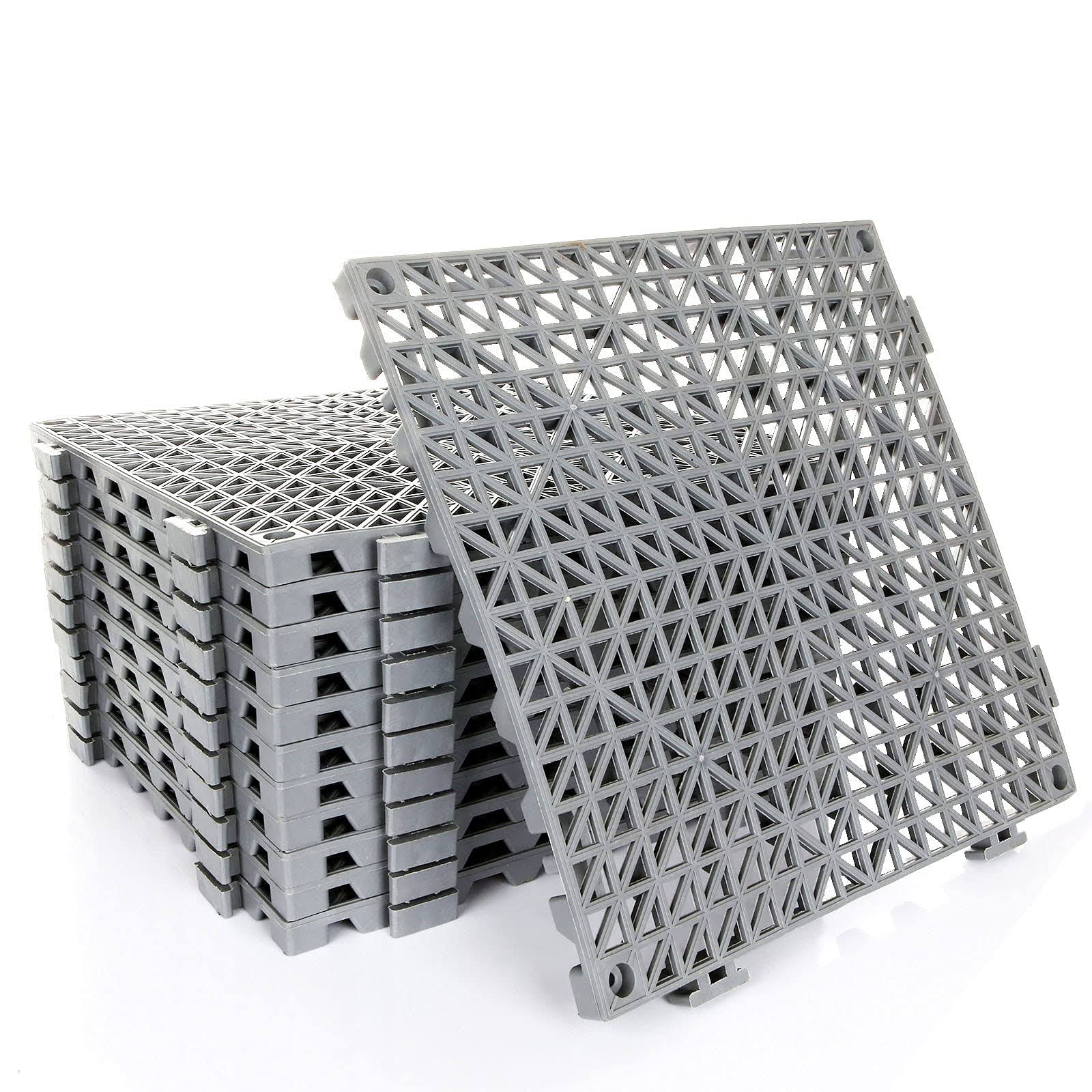 GLEEJON 12pcs Interlocking Soft PVC Flooring Tiles Mat, 12 x 12 inch No-Slip Rubber Splicing Pool Patio Rugged Mats for Floor, Modular Interlocking