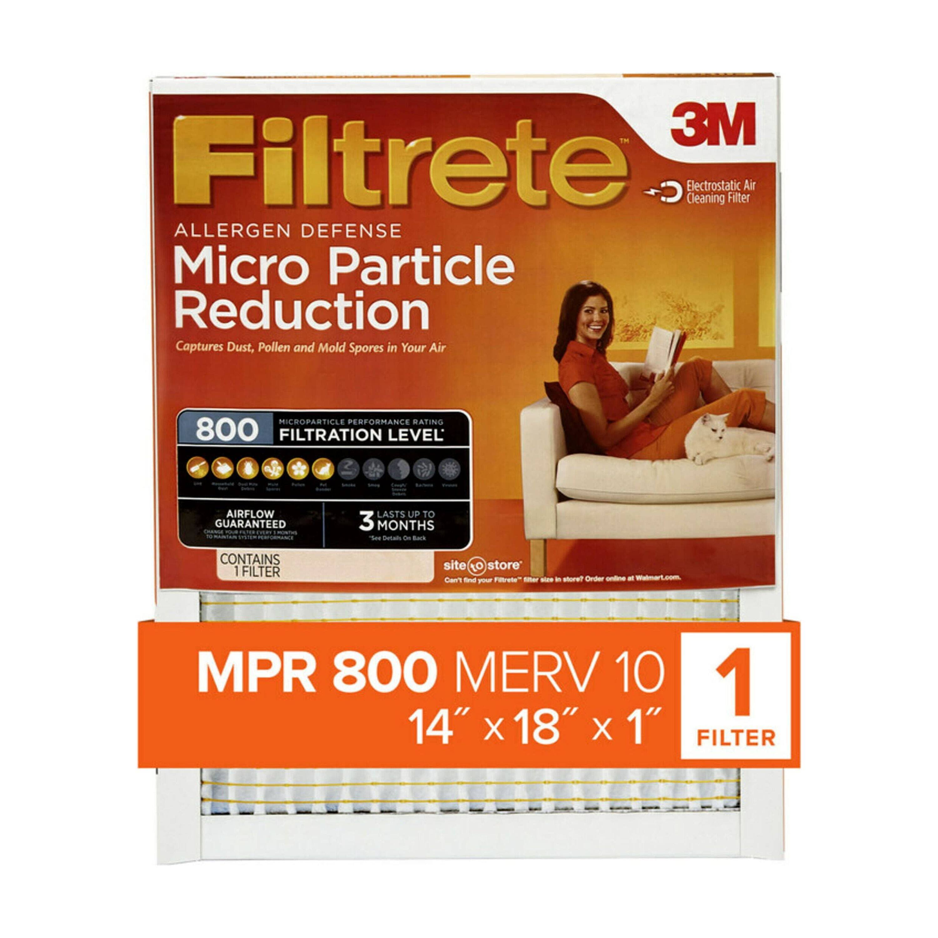Filtrete 14x18x1, Allergen Defense Micro Particle Reduction HVAC Furnace Air Filter, 800 Mpr, 1 Filter