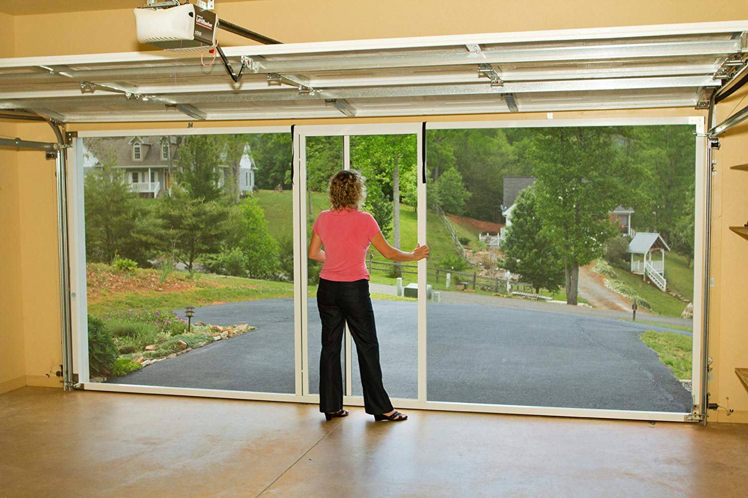 Lifestyle Screens Garage Door Screen (Sandstone, 6'W x 8'H with 17X20 White Privacy Screen)