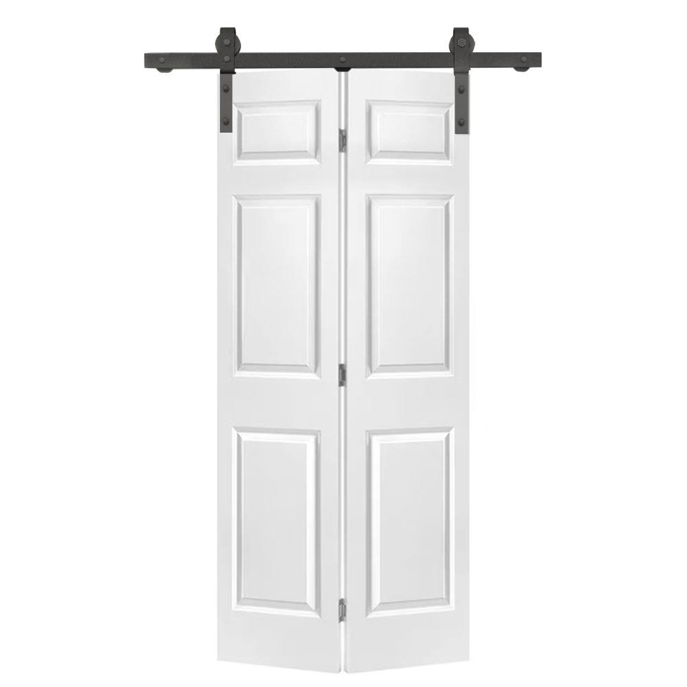 CALHOME 36 in. x 80 in. 6 Panel Primed MDF Composite Bi-Fold Barn Door with Sliding Hardware Kit