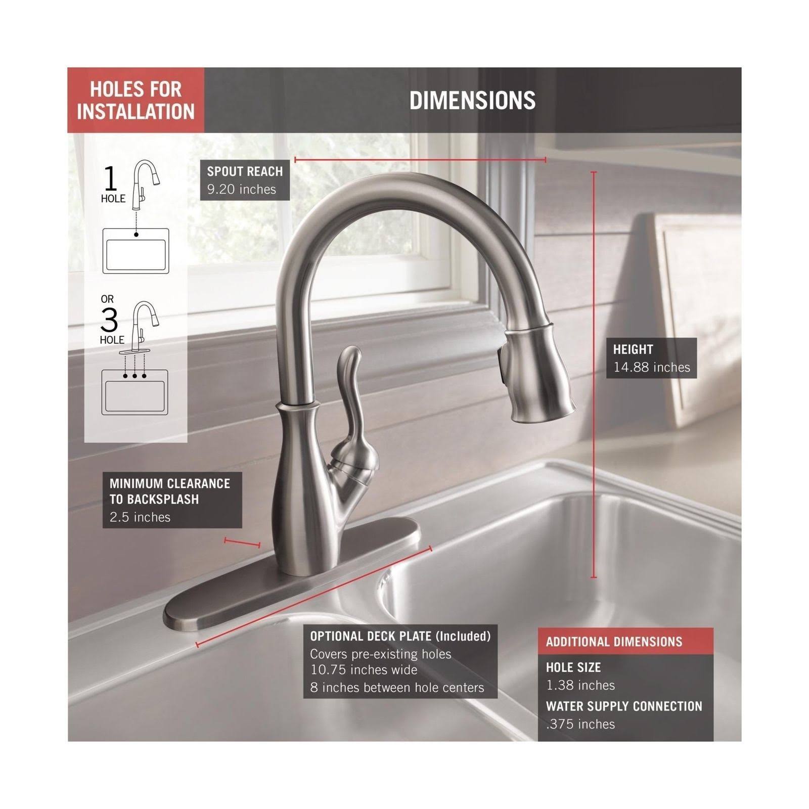 Delta Leland Single Handle Pull-Down Kitchen Faucet, SpotShield Stainless- 9178-SP-DST