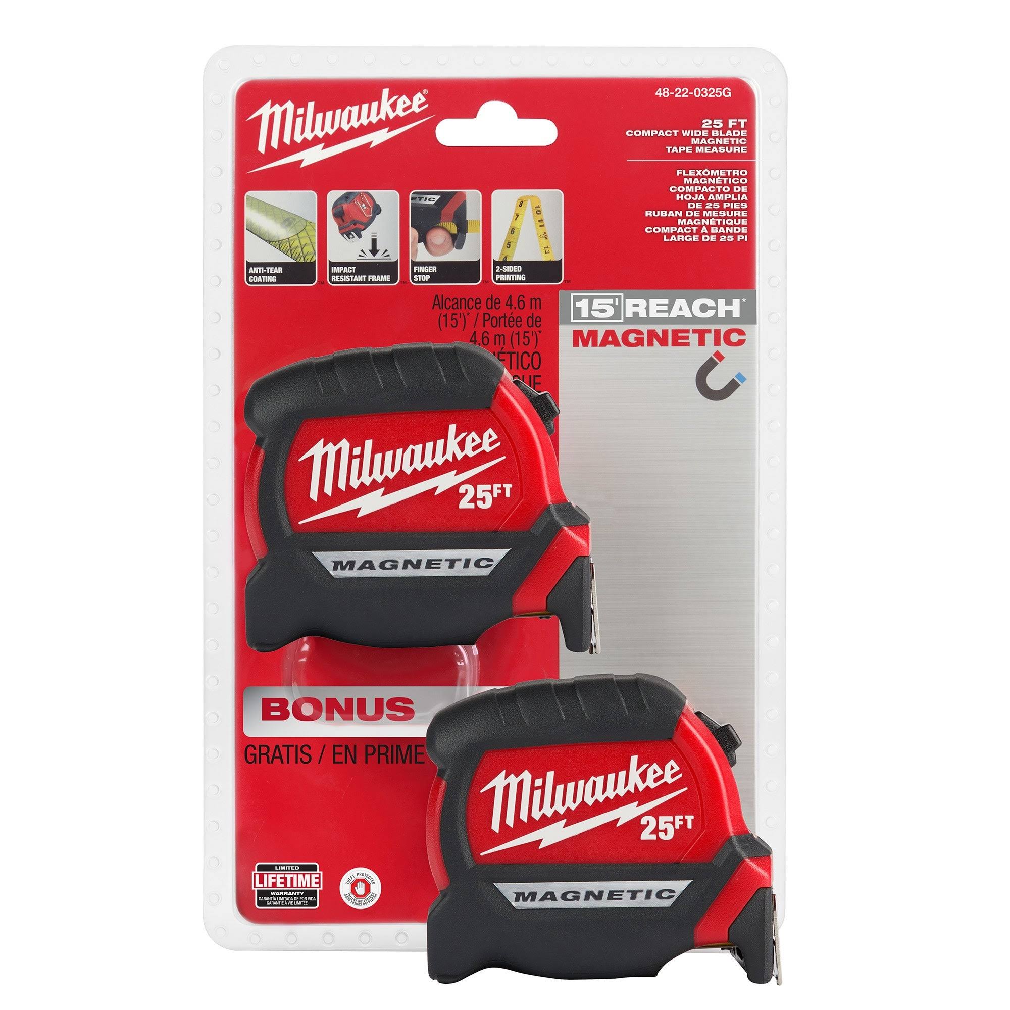 Milwaukee 2-Pack 25' Compact Wide Blade Magnetic Tape Measure