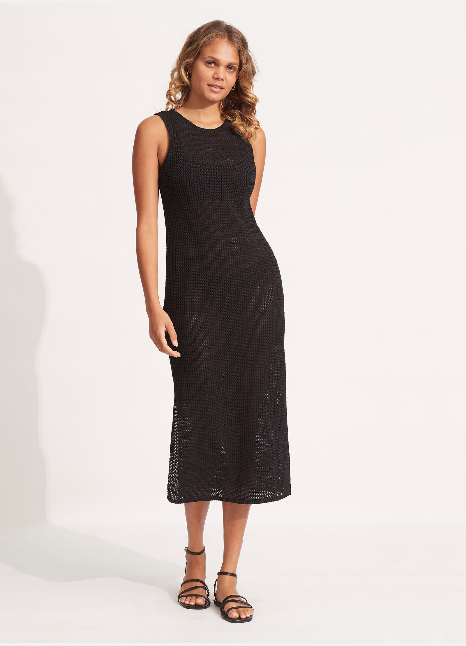 Dreamcatcher Crochet Cover Up Slip Dress - Black