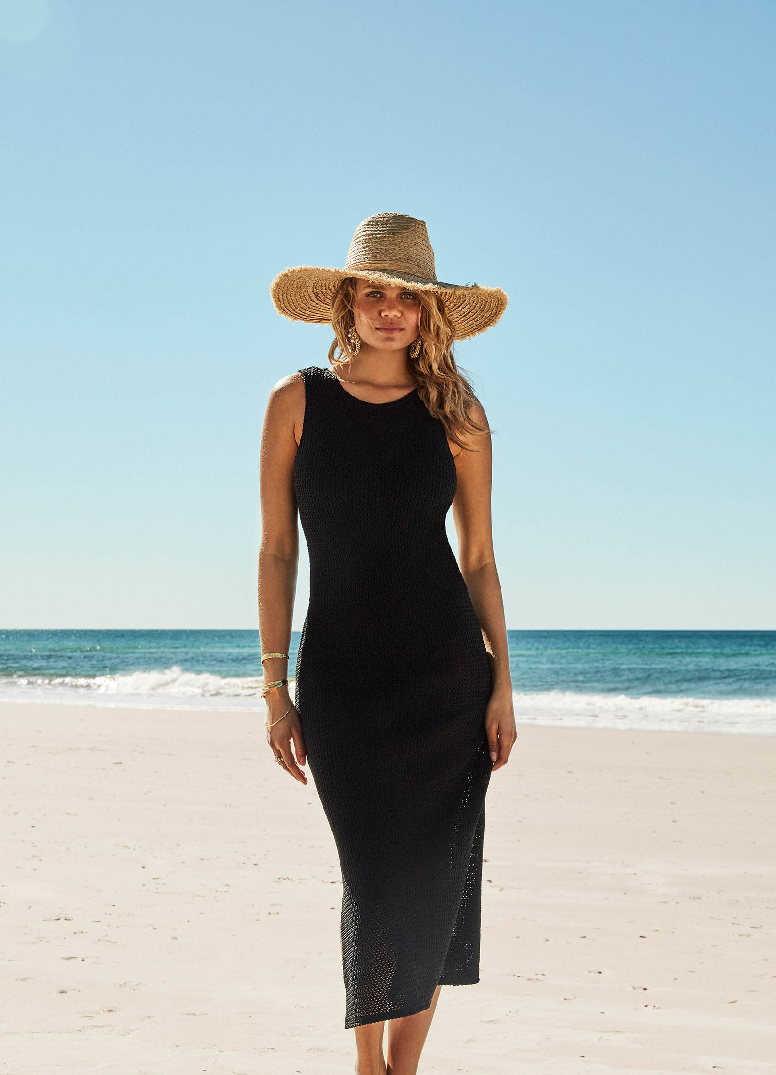 Dreamcatcher Crochet Cover Up Slip Dress - Black