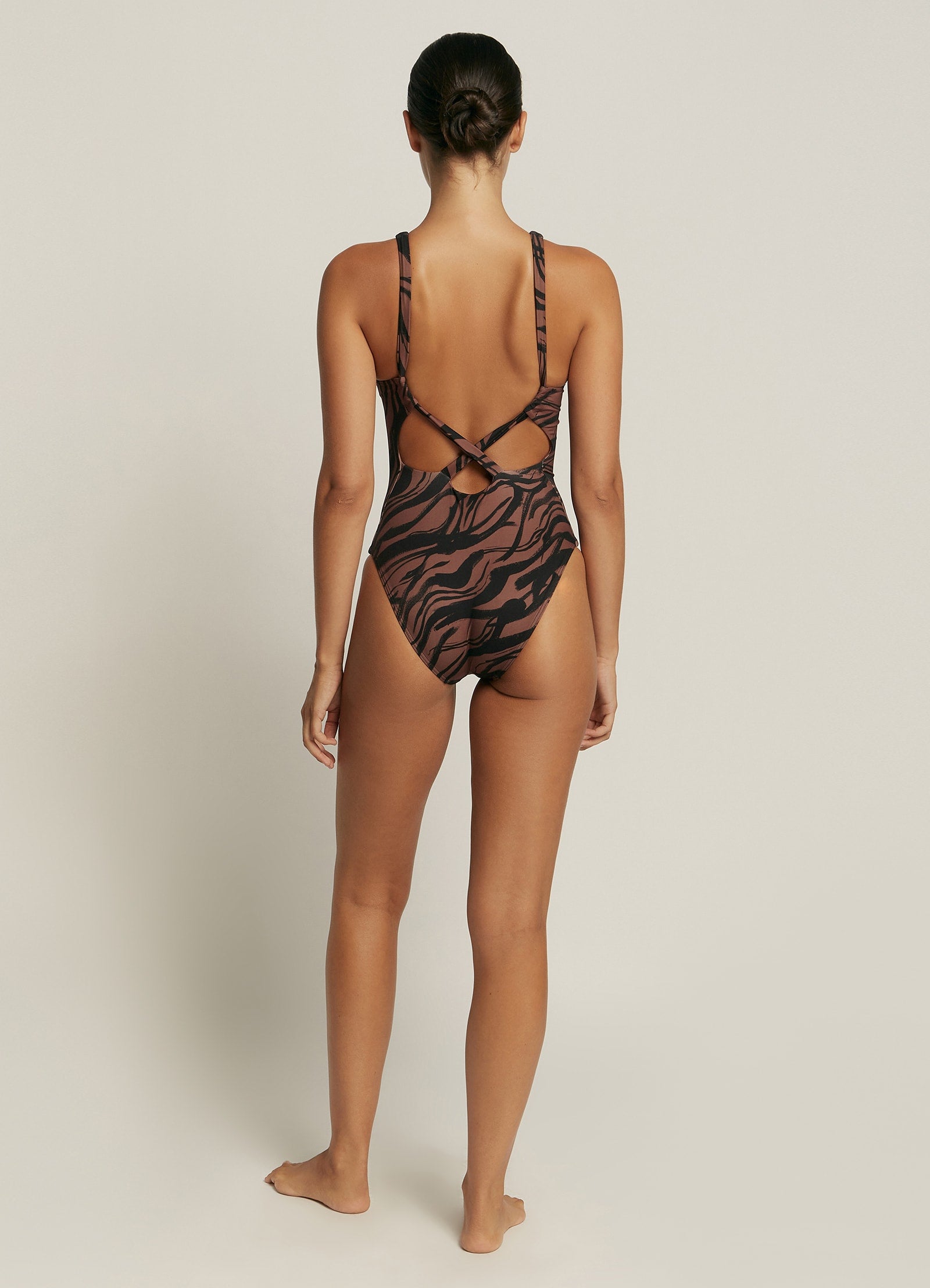 Nomade High Neck One Piece - Burnt Clay/Black
