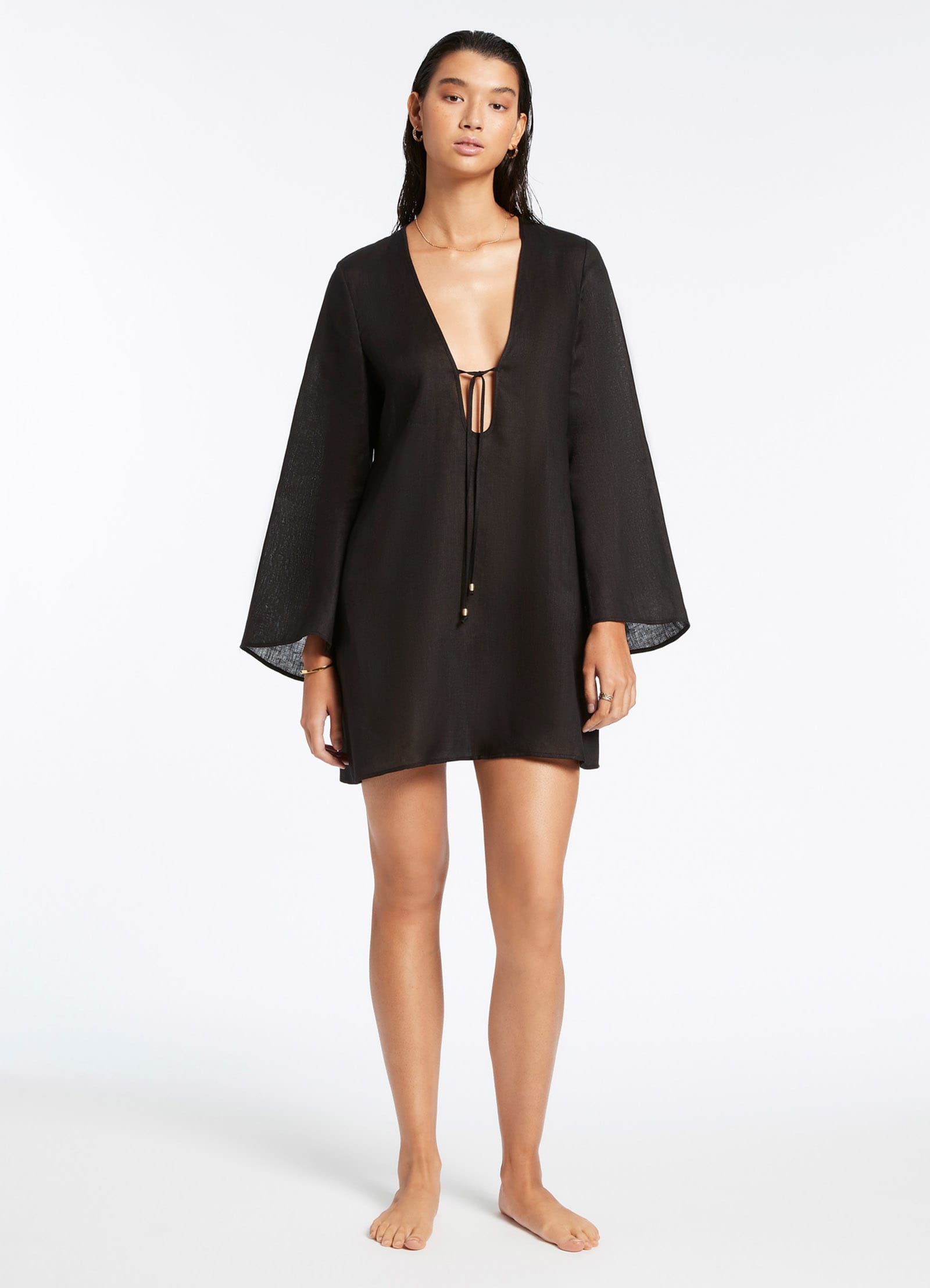 Jetset Tie Front Kaftan - Black
