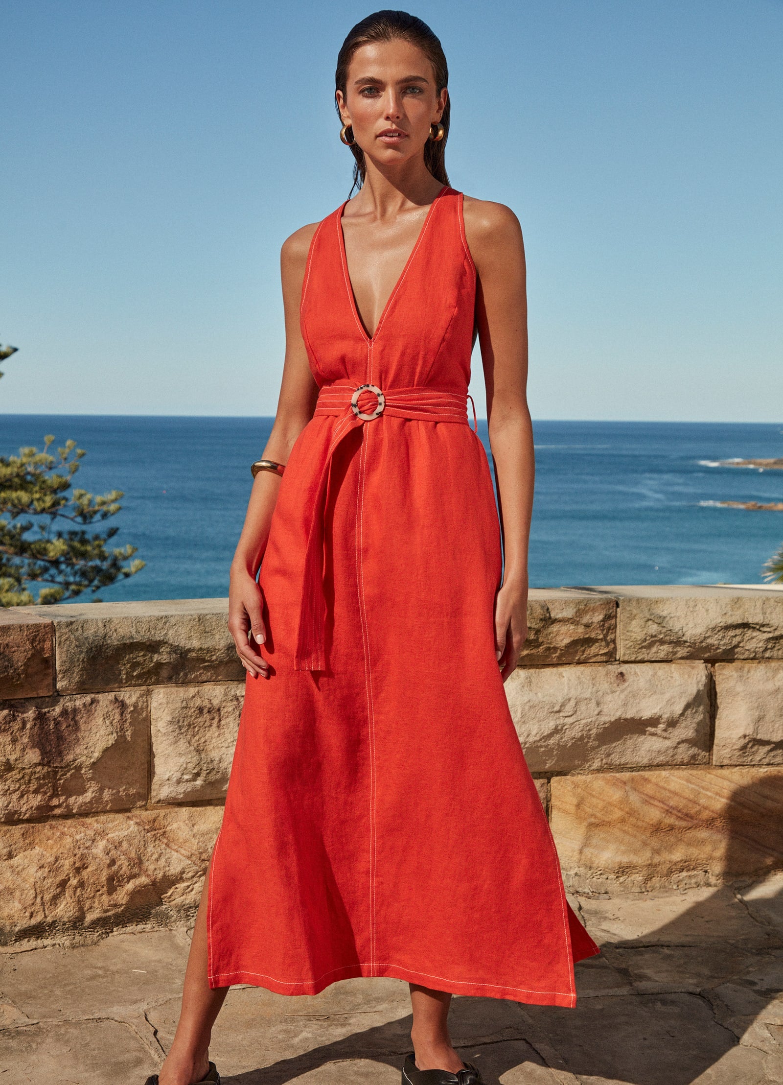 Jetset Plunge Stitch Dress - Fiamma