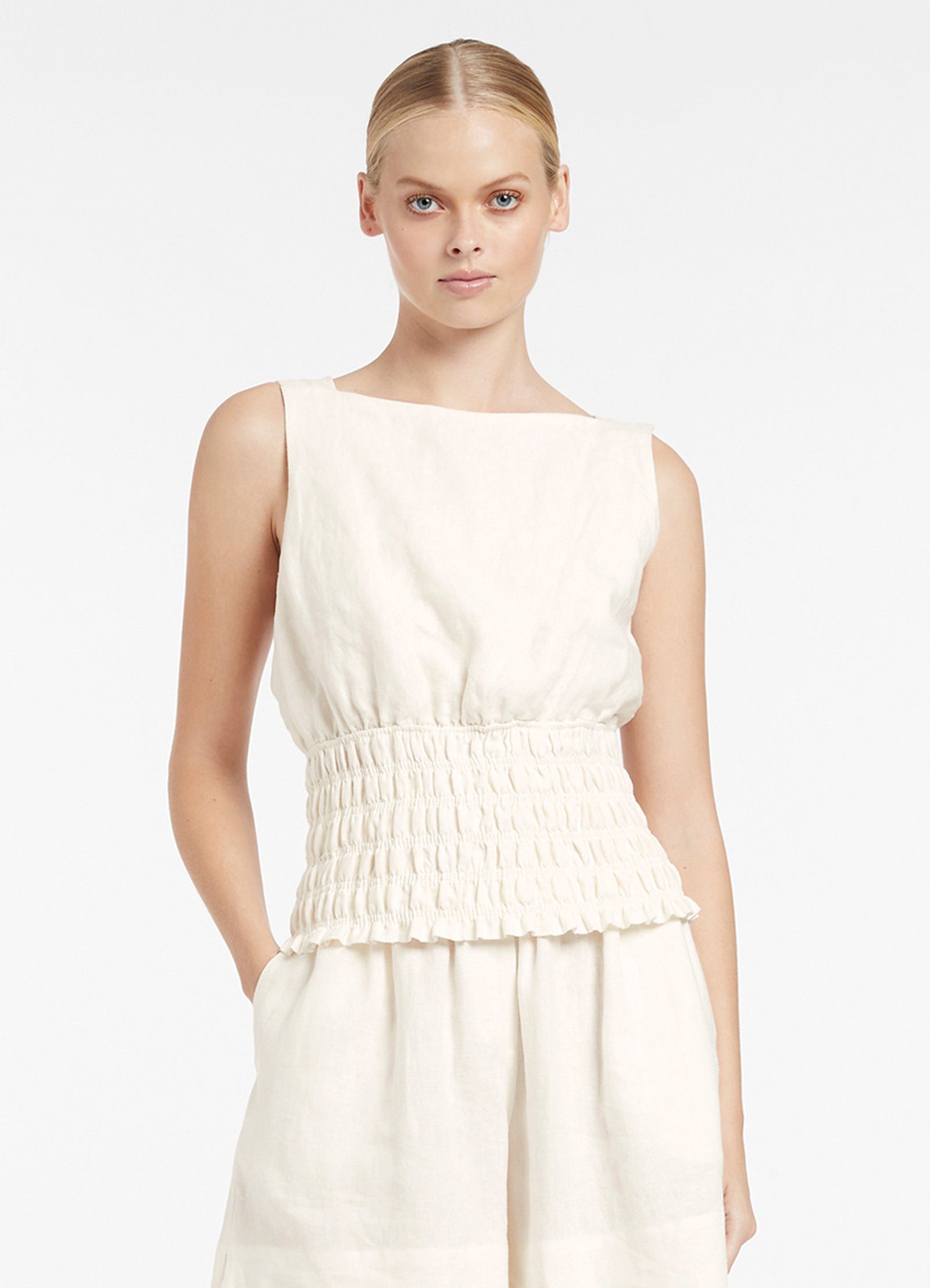 Jetset Shirred Top - Cream