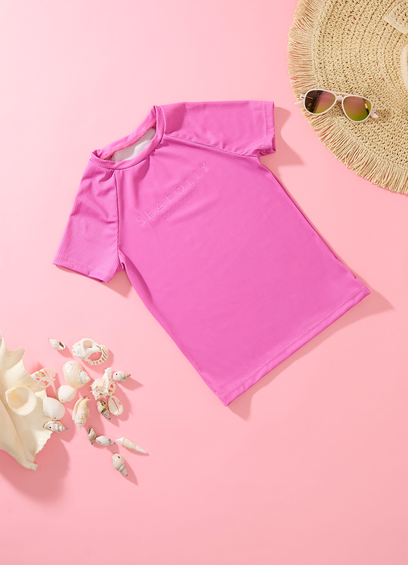 Essential Girls S/S Rash Vest - Pink