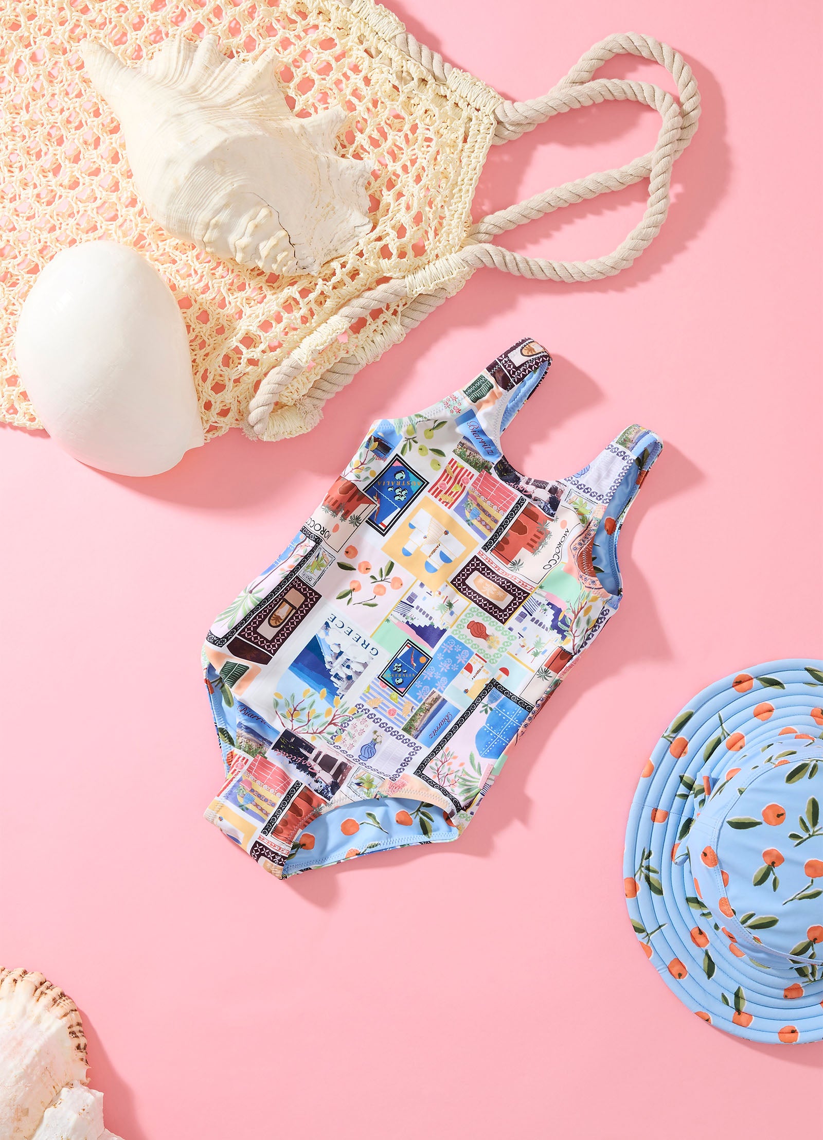 On Vacation Girls Reversible One Piece - Azure